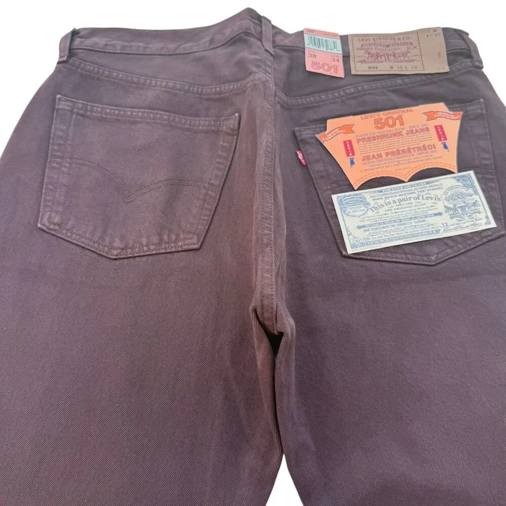 Vintage 1997 Levi's 501 Jeans 38x34 Chocolate Brown NWT Made in Canada Stamp 216